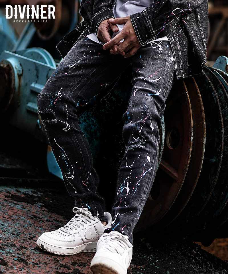 ブラックデニム×柄でインパクト勝負