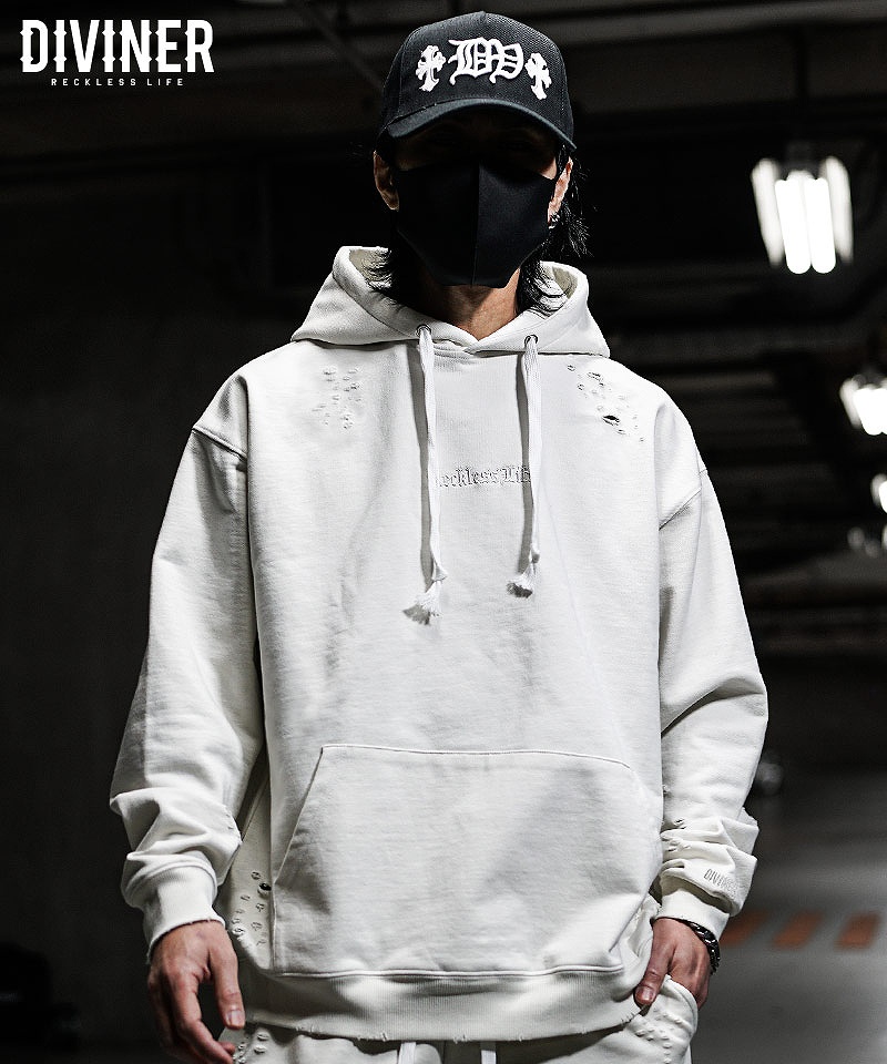 Dirty Embroidery Hoodie(オフホワイト)