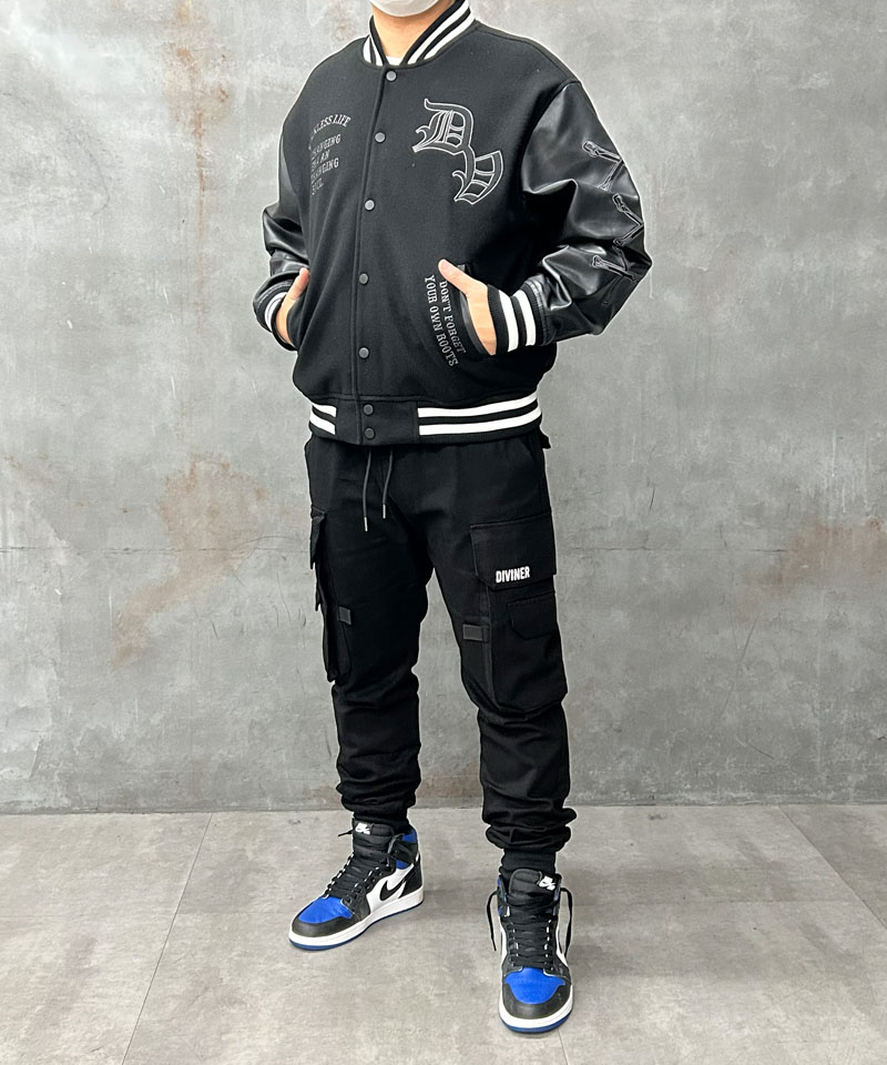 スタジャンで体型カバー！黒カーゴで作るワイルドストリートコーデ