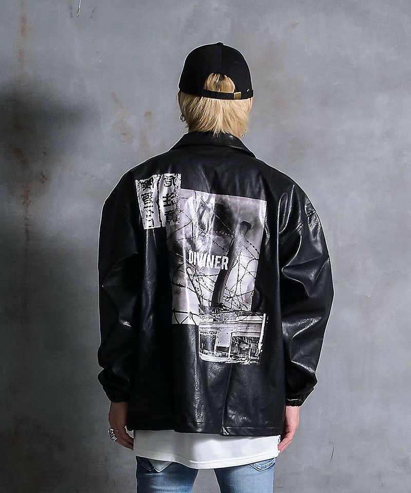 DIVINER PUレザー コーチングジャケット M 黒　美品✨ DIVINER ディバイナー PUコーチジャケット