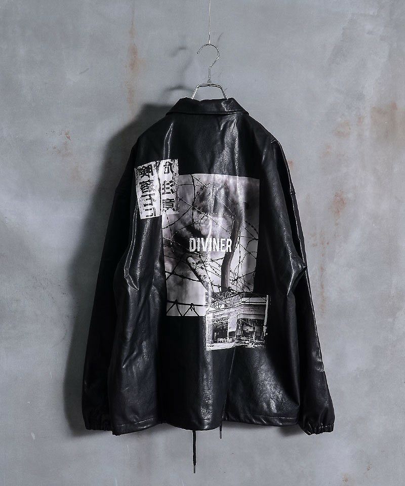 DIVINER PUレザー コーチングジャケット M 黒　美品✨ DIVINER ディバイナー PUコーチジャケット