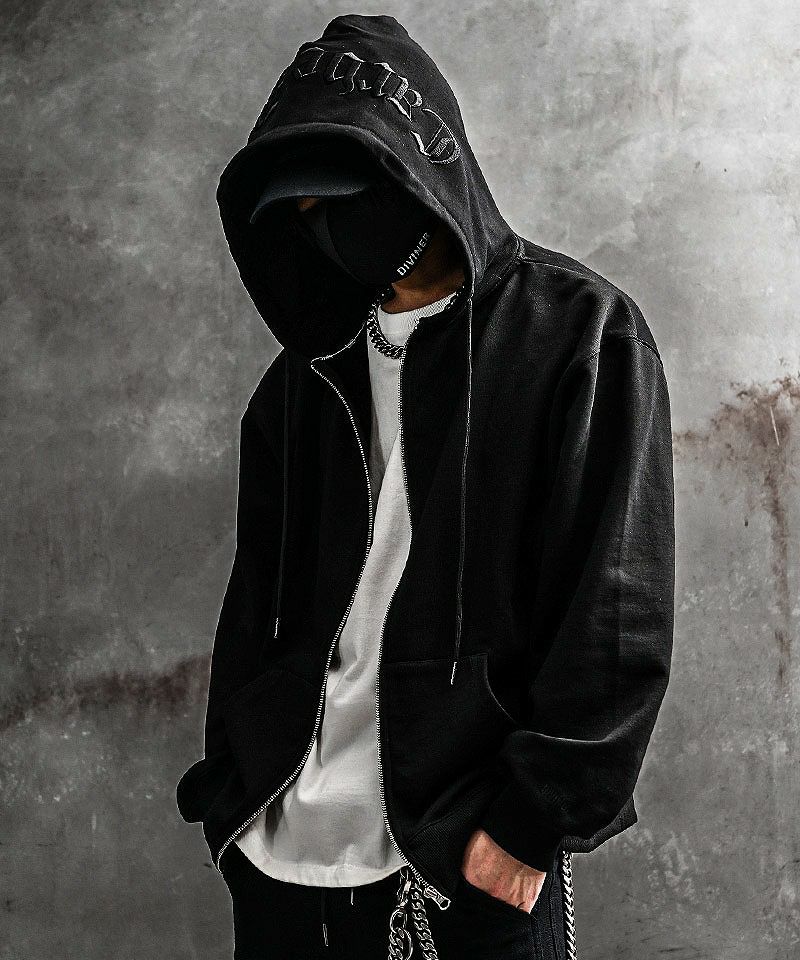 【再入荷なし】【BlackLetter】Rear Embroidery Zip Hoodie(ブラック)