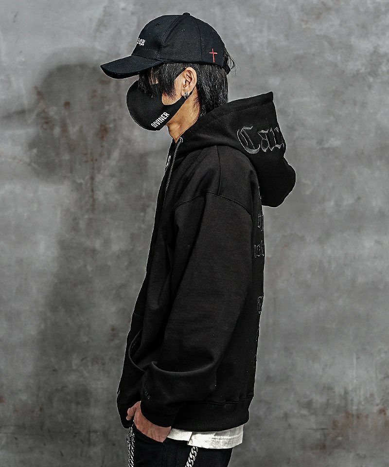 【再入荷なし】【BlackLetter】Rear Embroidery Zip Hoodie(ブラック)