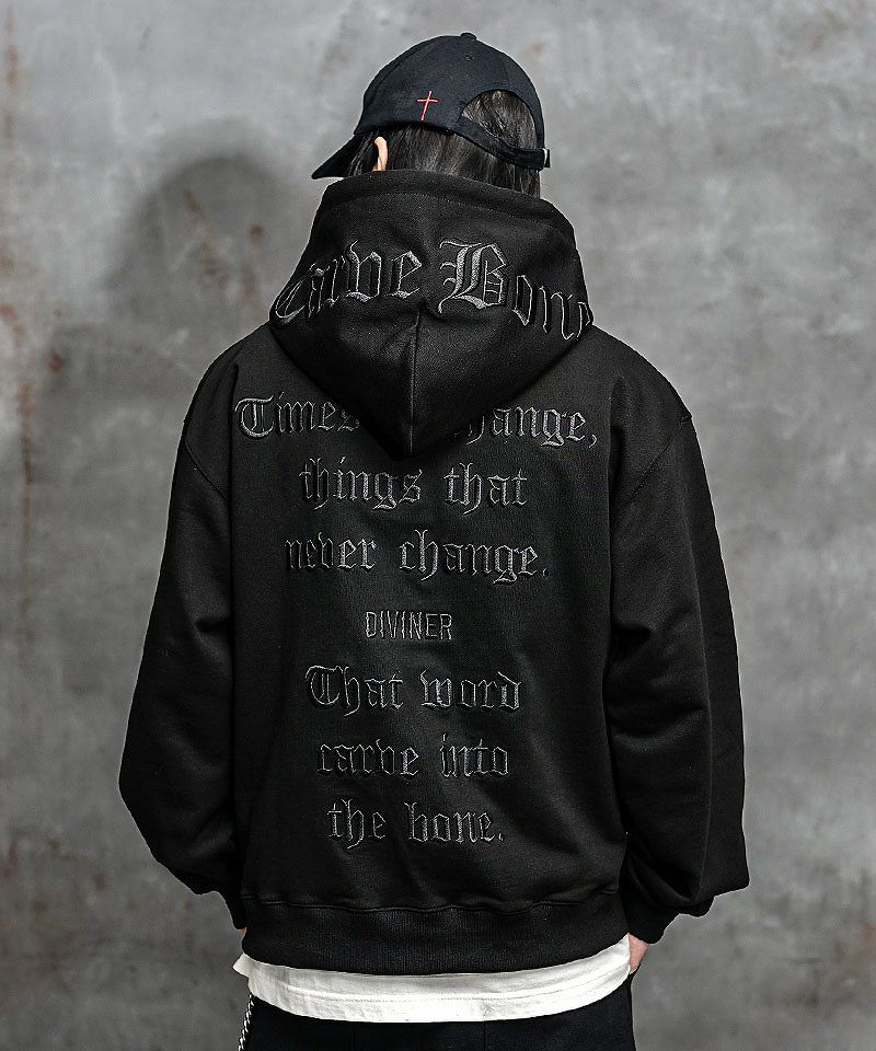 【再入荷なし】【BlackLetter】Rear Embroidery Zip Hoodie(ブラック)