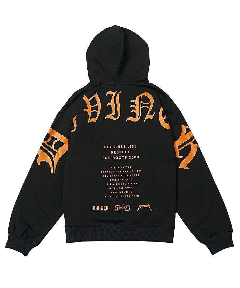 BlackLetter】Straddled Logo Hoodie(ブラック/オレンジ)