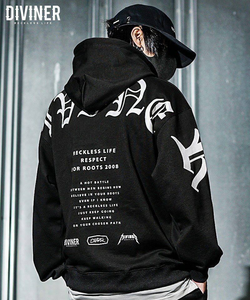 BlackLetter】Straddled Logo Hoodie(ブラック/ホワイト)