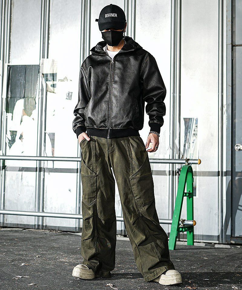 レザー×超ルーズカーゴで作るストリートコーデ