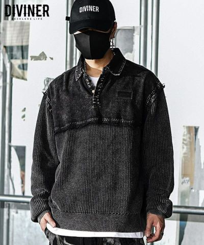 ブラックレターロンTEE トップス 長袖 ロンT Tシャツ DIVINER ディバイナー