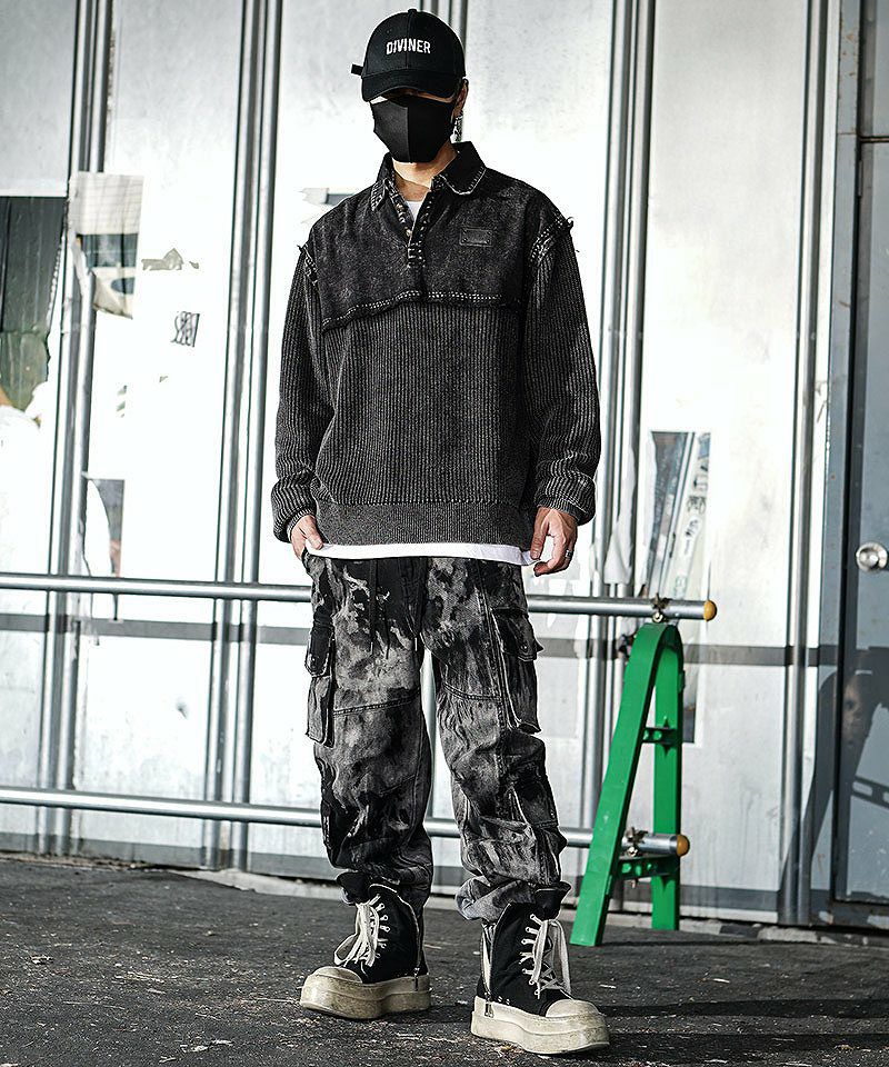 ヴィンテージ加工で魅せる！切り替えニットで作る硬派なHIPHOPコーデ