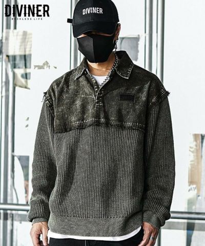 ブラックレターロンTEE トップス 長袖 ロンT Tシャツ DIVINER ディバイナー